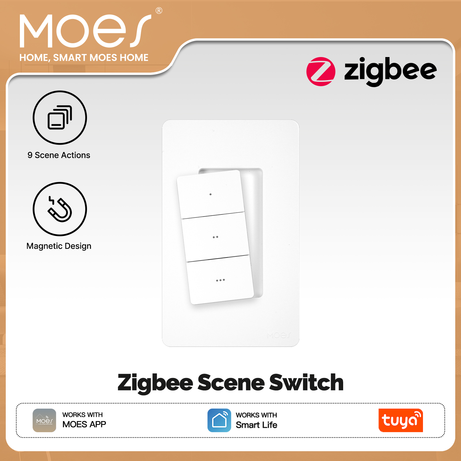 Push Button Tactile - Interruptor de Escenas Inalámbrico Inteligente MOES
